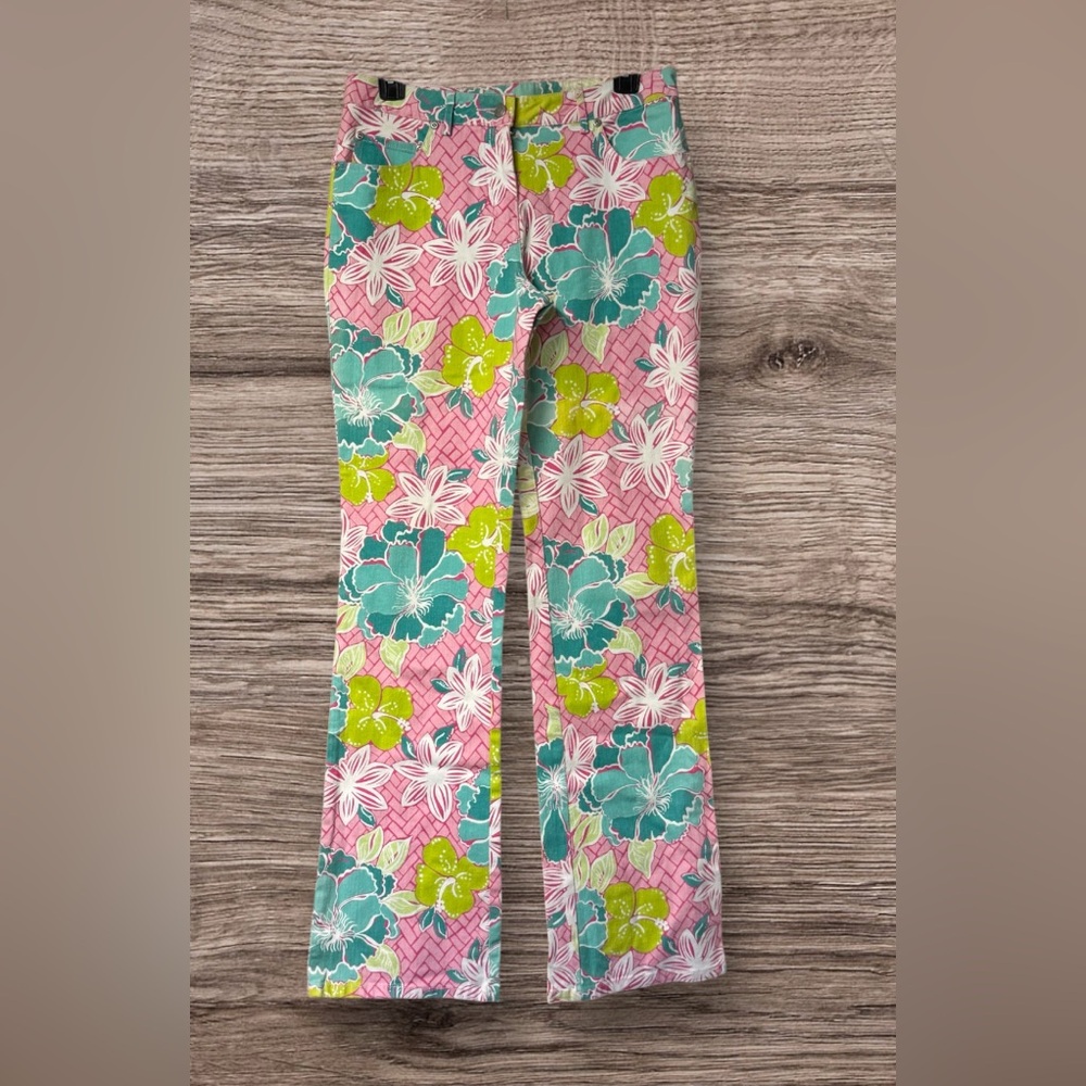 EUC Lilly Pulitzer Womens SZ0 SERENE Jeans HIBISCUS PIN BEACH MAT SUMMER